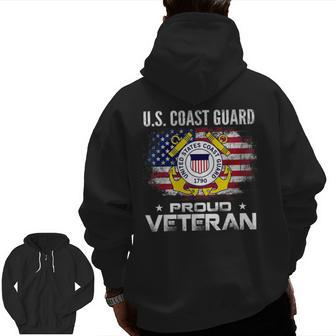 Us Coast Guard Proud Veteran With American Flag Veteran Zip Up Hoodie Back Print | Mazezy