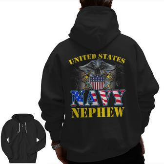 Us Military Navy Nephew With American Flag Veteran Zip Up Hoodie Back Print | Mazezy