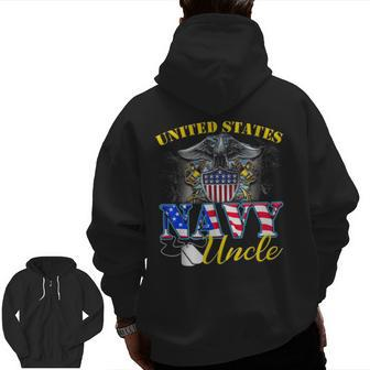 Us Military Navy Uncle With American Flag Veteran Zip Up Hoodie Back Print | Mazezy