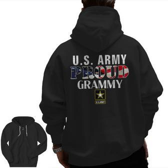Us Proud Army Grammy With American Flag Veteran Day Zip Up Hoodie Back Print | Mazezy
