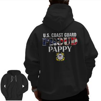 Us Proud Coast Guard Pappy With American Flag Veteran Day Veteran Zip Up Hoodie Back Print | Mazezy