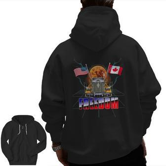 Usa American And Canada Flag Freedom Convoy 2022 Trucker Zip Up Hoodie Back Print | Mazezy