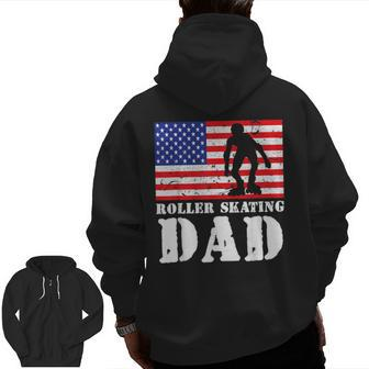 Usa American Distressed Flag Roller Skating Dad Men For Him For Dad Zip Up Hoodie Back Print | Mazezy