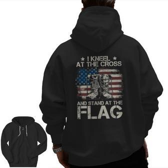Usa Combat Boots I Kneel At The Cross And Stand At The Flag Zip Up Hoodie Back Print | Mazezy