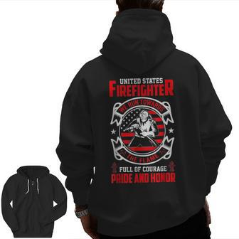 Usa Firefighter Pride And Honor Fireman Dad Brother Zip Up Hoodie Back Print | Mazezy