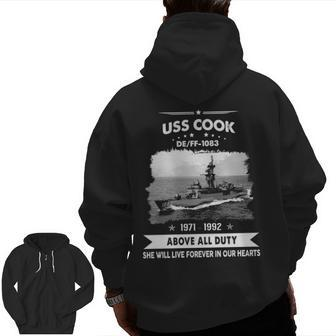 Uss Cook Ff Zip Up Hoodie Back Print | Mazezy