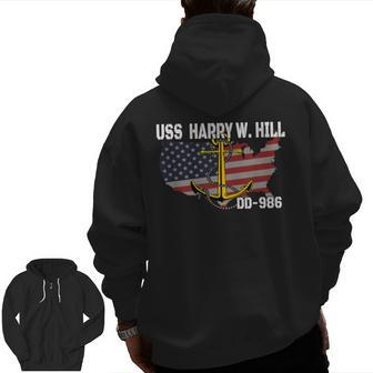 Uss Harry W Hill Dd-986 Warship Veterans Day Father Grandpa Zip Up Hoodie Back Print | Mazezy