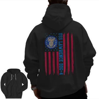 Uss Lawrence Ddg4 American Flag Veteran Father's Day Zip Up Hoodie Back Print | Mazezy