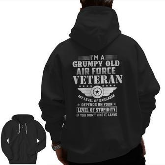 Veteran 365 I'm A Grumpy Old Air Force Veteran Zip Up Hoodie Back Print | Mazezy