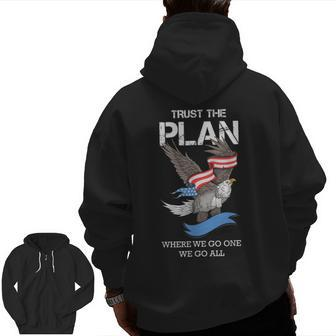 Veteran American Flag Eagle Trust The Plan Military Zip Up Hoodie Back Print | Mazezy