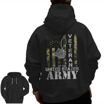 Veteran Of The United States Army American Flag Camo Zip Up Hoodie Back Print | Mazezy