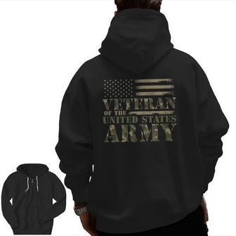 Veteran Of The United States Army Camouflage Us Flag Veteran Zip Up Hoodie Back Print | Mazezy AU