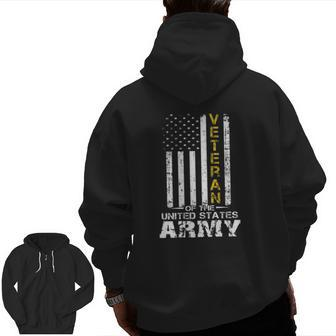 Veteran Of United States Us Army Vet Gold Zip Up Hoodie Back Print | Mazezy