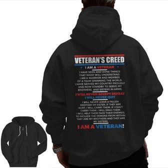 Veteran's Creed Patriot Usa Military Comrades America Zip Up Hoodie Back Print | Mazezy