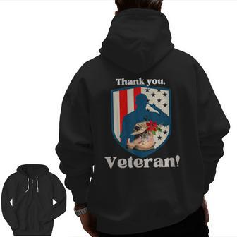 Veterans Day Military Boots Thank You Veteran Flag Zip Up Hoodie Back Print | Mazezy