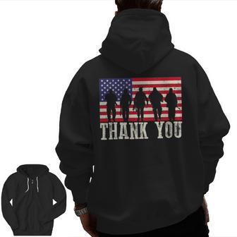 Veterans Memorial Day & 4Th Of July T Shirt Thank You Flag Zip Up Hoodie Back Print | Mazezy
