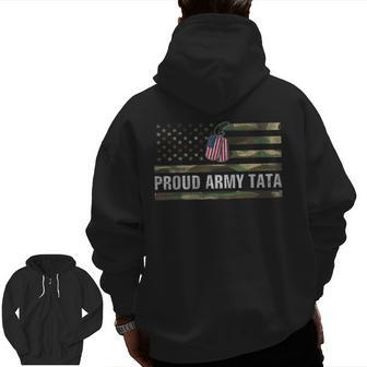 Vintage American Flag Proud Army Tata Veteran Day Zip Up Hoodie Back Print | Mazezy
