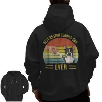 Vintage Best Boston Terrier Dad Ever Fist Bump Fathers Day Zip Up Hoodie Back Print | Mazezy AU