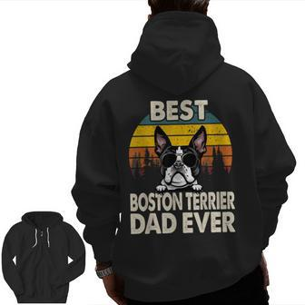 Vintage Best Boston Terrier Dog Dad Ever Lover Zip Up Hoodie Back Print | Mazezy CA