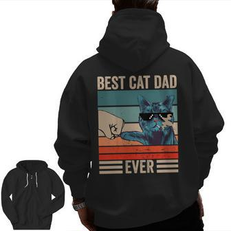 Vintage Best Cat Dad Ever Bump Fist Father's Day Zip Up Hoodie Back Print | Mazezy