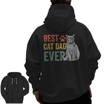 Vintage Best Cat Dad Ever Father's Day Fur Daddy Zip Up Hoodie Back Print | Mazezy