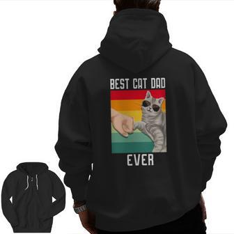 Vintage Best Cat Dad Ever Father's Day Zip Up Hoodie Back Print | Mazezy