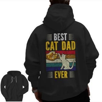 Vintage Best Cat Dad Ever Gold Personalized Cat Dad Zip Up Hoodie Back Print | Mazezy