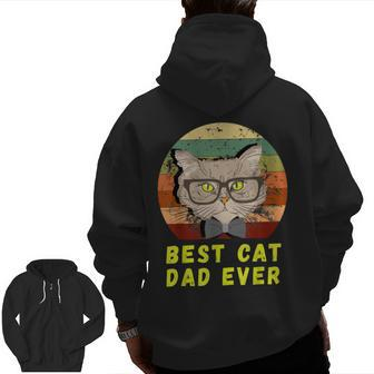 Vintage Best Cat Dad Ever Kitten Men Cat Kitties Lover Kitty Zip Up Hoodie Back Print | Mazezy