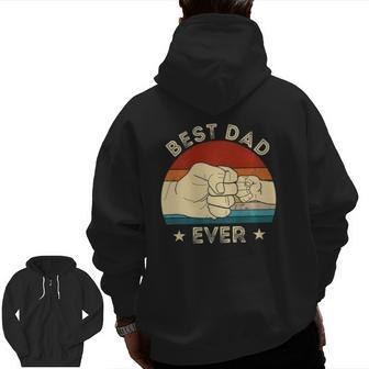 Vintage Best Dad Ever Fist Bump Father's Day Daddy Premium Zip Up Hoodie Back Print | Mazezy