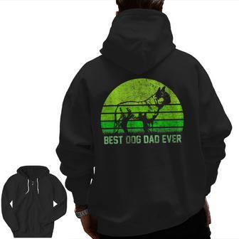 Vintage Best French Bulldog Dog Dad Ever Silhouette Sunset Zip Up Hoodie Back Print | Mazezy