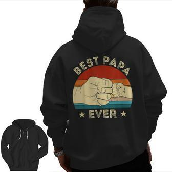 Vintage Best Papa Ever Fist Bump Grandpa Father's Day Zip Up Hoodie Back Print | Mazezy