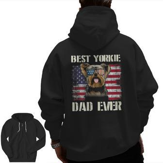 Vintage Best Yorkie Dad Ever Flag Us For Pet Owner Father Zip Up Hoodie Back Print | Mazezy