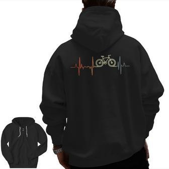 Vintage Bicycle Heartbeat Racing Cyclist Bike Pulse Line Zip Up Hoodie Back Print | Mazezy