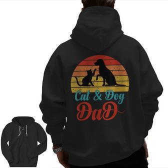 Vintage Cat And Dog Dad Owner Father Daddy Pet Animal Zip Up Hoodie Back Print | Mazezy