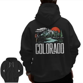Vintage Colorado Hiking Retro Mountain Backpacker Graphic Pullover Zip Up Hoodie Back Print | Mazezy