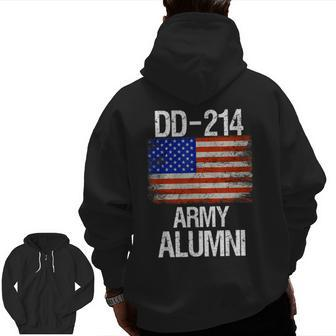 Vintage Dd214 Alumni Us Military Veteran American Flag Zip Up Hoodie Back Print | Mazezy