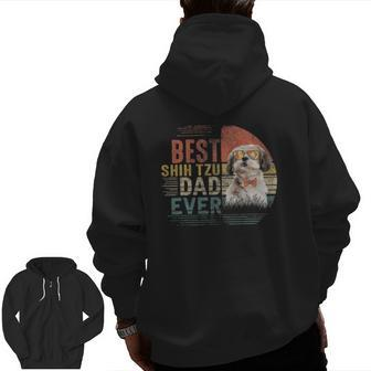 Vintage Father's Day Best Shih Tzu Dad Ever Zip Up Hoodie Back Print | Mazezy