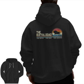 Vintage Retro The Buffalo Dad Bison Lover Silhouette Sunset Zip Up Hoodie Back Print | Mazezy