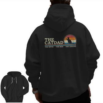 Vintage Retro The Cat Dad Kitty Lover Silhouette Sunset Zip Up Hoodie Back Print | Mazezy