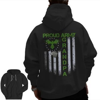 Vintage Retro Flag Proud Army Grandpa Dog Tags Military Zip Up Hoodie Back Print | Mazezy
