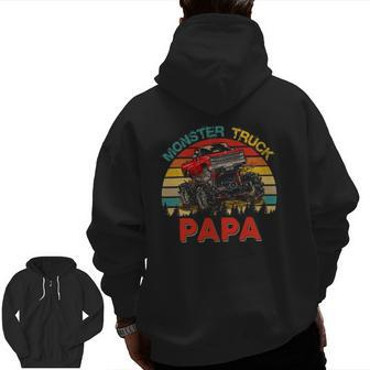 Vintage Retro Monster Truck Papa Driver Lover Father's Day Zip Up Hoodie Back Print | Mazezy