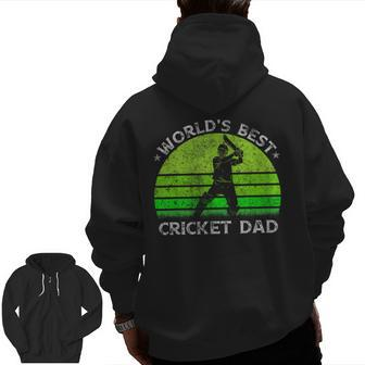 Vintage Retro World's Best Cricket Dad Silhouette Sunset Zip Up Hoodie Back Print | Mazezy CA