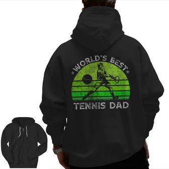 Vintage Retro World's Best Tennis Dad Silhouette Sunset Zip Up Hoodie Back Print | Mazezy