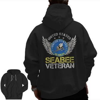 Vintage United States Navy Seabee Veteran Us Military Zip Up Hoodie Back Print | Mazezy