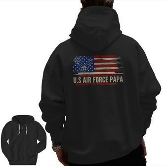 Vintage US Air Force Papa American Flag Veteran Zip Up Hoodie Back Print | Mazezy