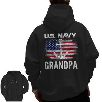 Vintage Us Navy With American Flag For Grandpa Zip Up Hoodie Back Print | Mazezy