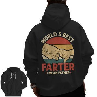 Vintage World's Best Farter I Mean Father Zip Up Hoodie Back Print | Mazezy