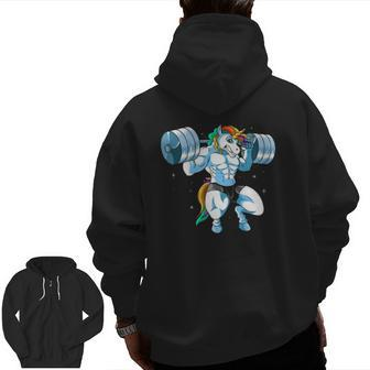 Weightlifter Barbell Fitness Gym Weightlifting Unicorn Zip Up Hoodie Back Print | Mazezy