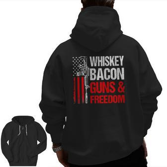 Whiskey Bacon Guns Freedom On Back Us Flag Dad Grandpa Zip Up Hoodie Back Print | Mazezy