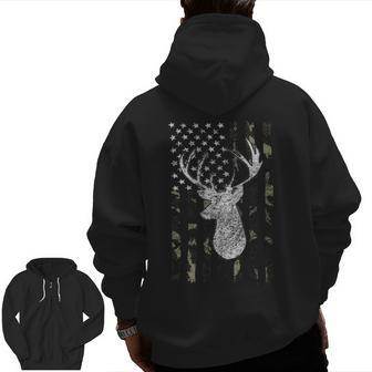 Whitetail Buck Deer Hunting American Camouflage Usa Flag Zip Up Hoodie Back Print | Mazezy